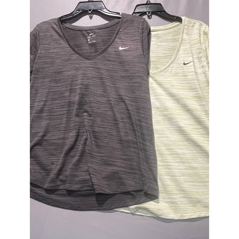 Nike Dri-FIT V-Neck Training Shirts Lot of 2 Grey Green Space Dye Womens Large